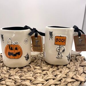 (2) Rae Dunn X Peanuts Snoopy Pumpkin "Boo" "Spooky Season" Halloween Mug NEW